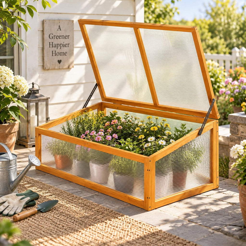 Wood Cold Frame with Flip-Top Roof, Mini Greenhouse 37''×25''×16''