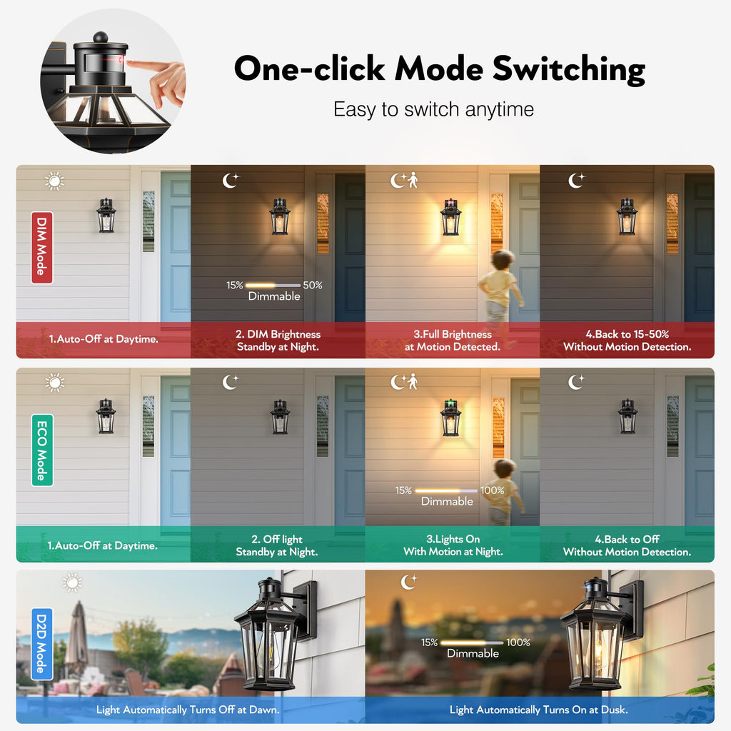 Motion Sensor Exterior Light Fixture, 2 Pack Dusk to Dawn Outdoor Light Wall Mount, Anti-Rust Aluminum Outside House