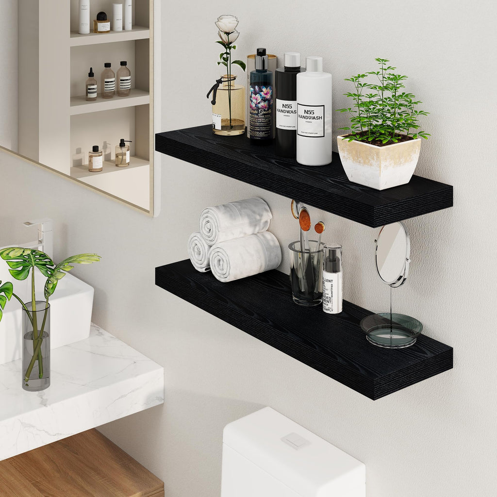 Black Floating Shelves 36 Inch Long, 8 Inch Deep Floating Shelf for Wall, 36" W x 8" D Wall Shelves Set of 2, Black