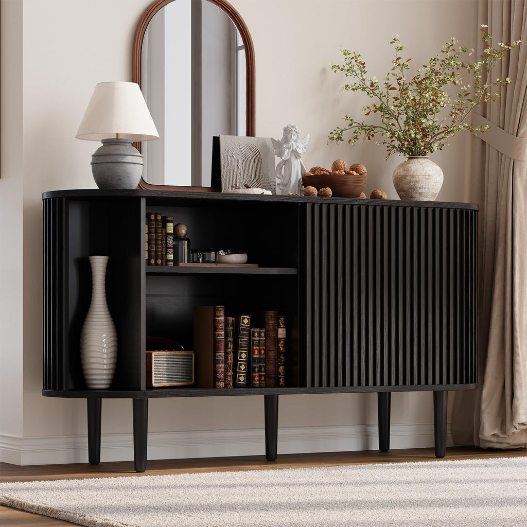 55" Buffet Sideboard Cabinet with 2 Door/Adjustable Shelf, Black