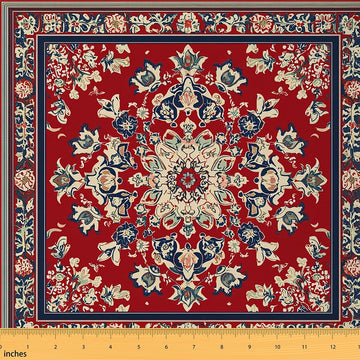 Boho Floral Fabric By The Yard, Retro Flower Grid Upholstery Fabric, Tribal Fashion Bohemian Tribal Red Green