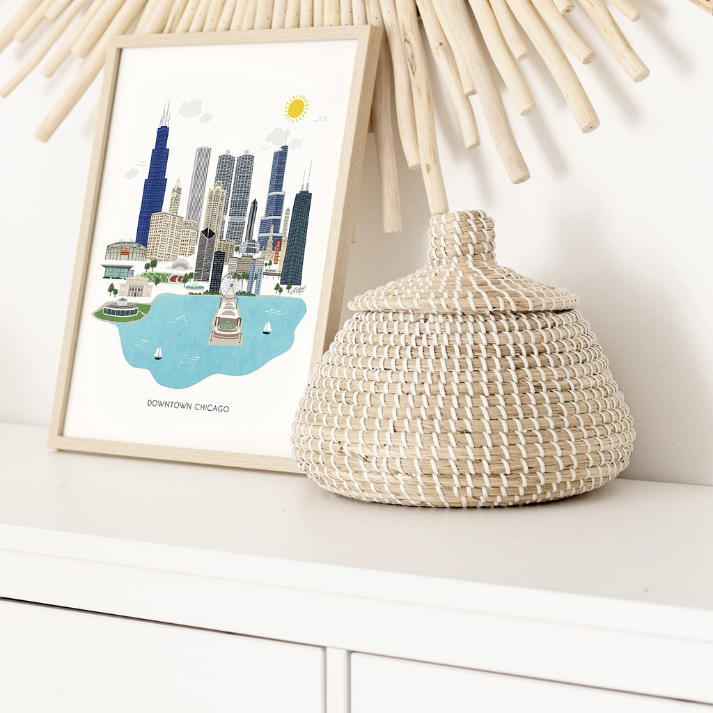 Chicago City Skyline Print 12x16 | Wall | Illustration | Buildings | Downtown | Cityscape | Illinois | Trendy