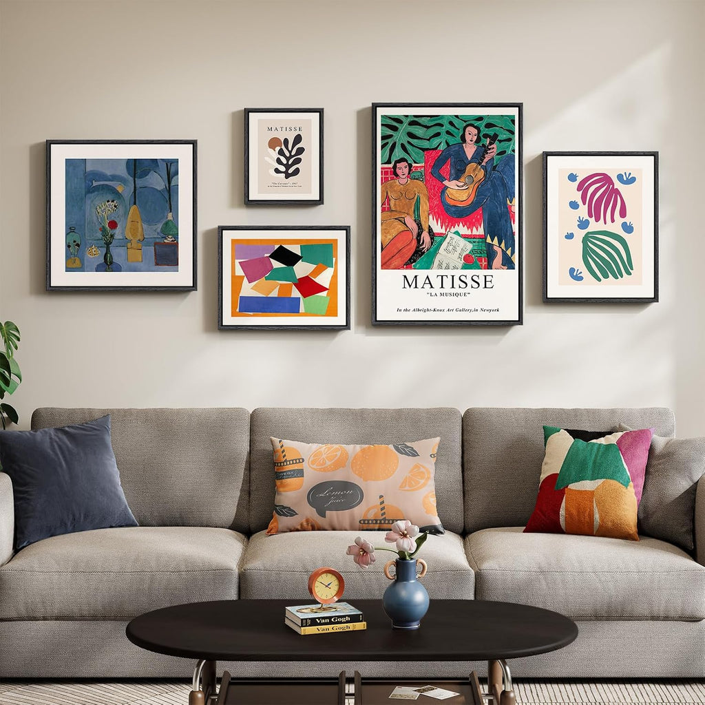 Large Framed Matisse Canvas Wall Art , 5 Piece Abstract Modern Art Botanical Painting Prints Wall Decor, Colorful