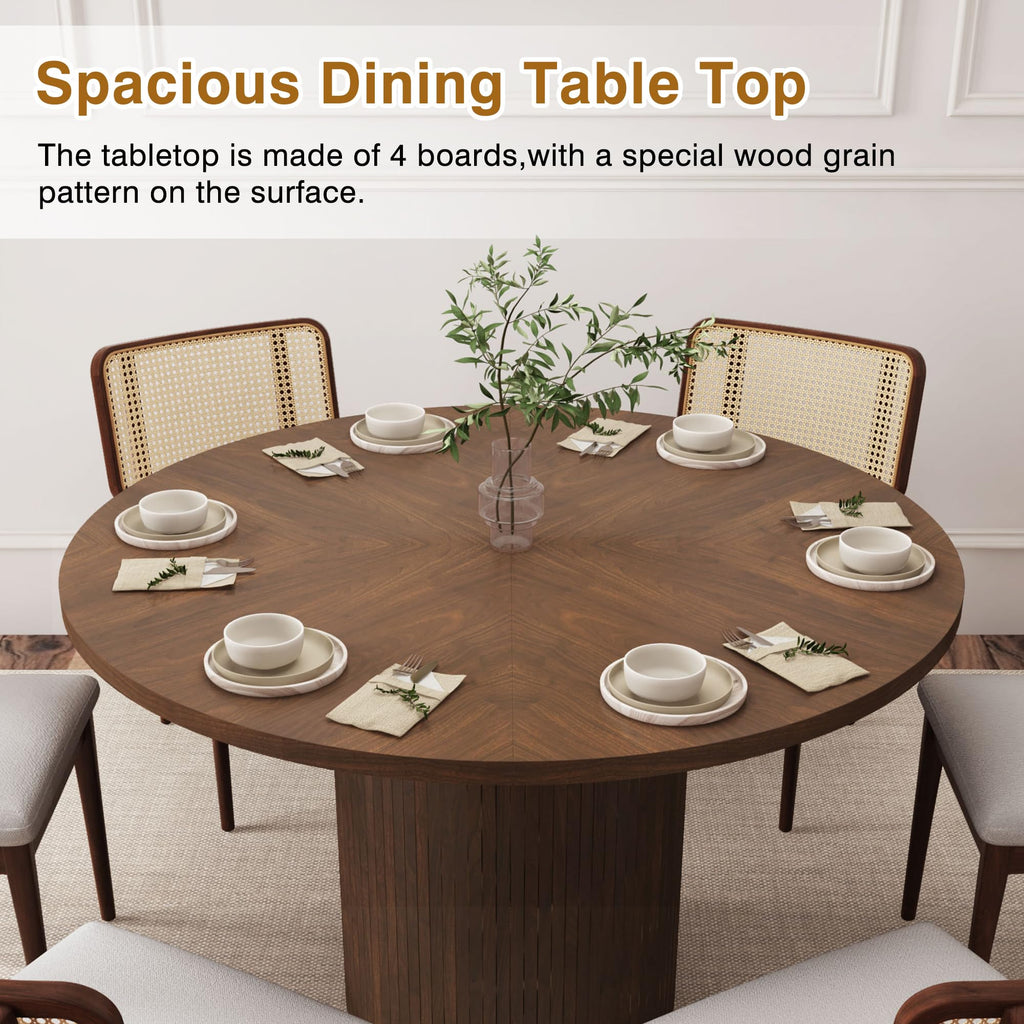 47 Inch Round Dining Table, Farmhouse Fluted Dining Kitchen Table, Modern Wood Small Circle Dining Table Living Room