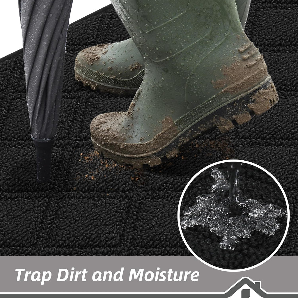 Dirt Trapper Door Mat 24" x 36" Non-Slip Washable, Black | Doormats Welcome Mat, Trap Dirt and Absorbent Entryway
