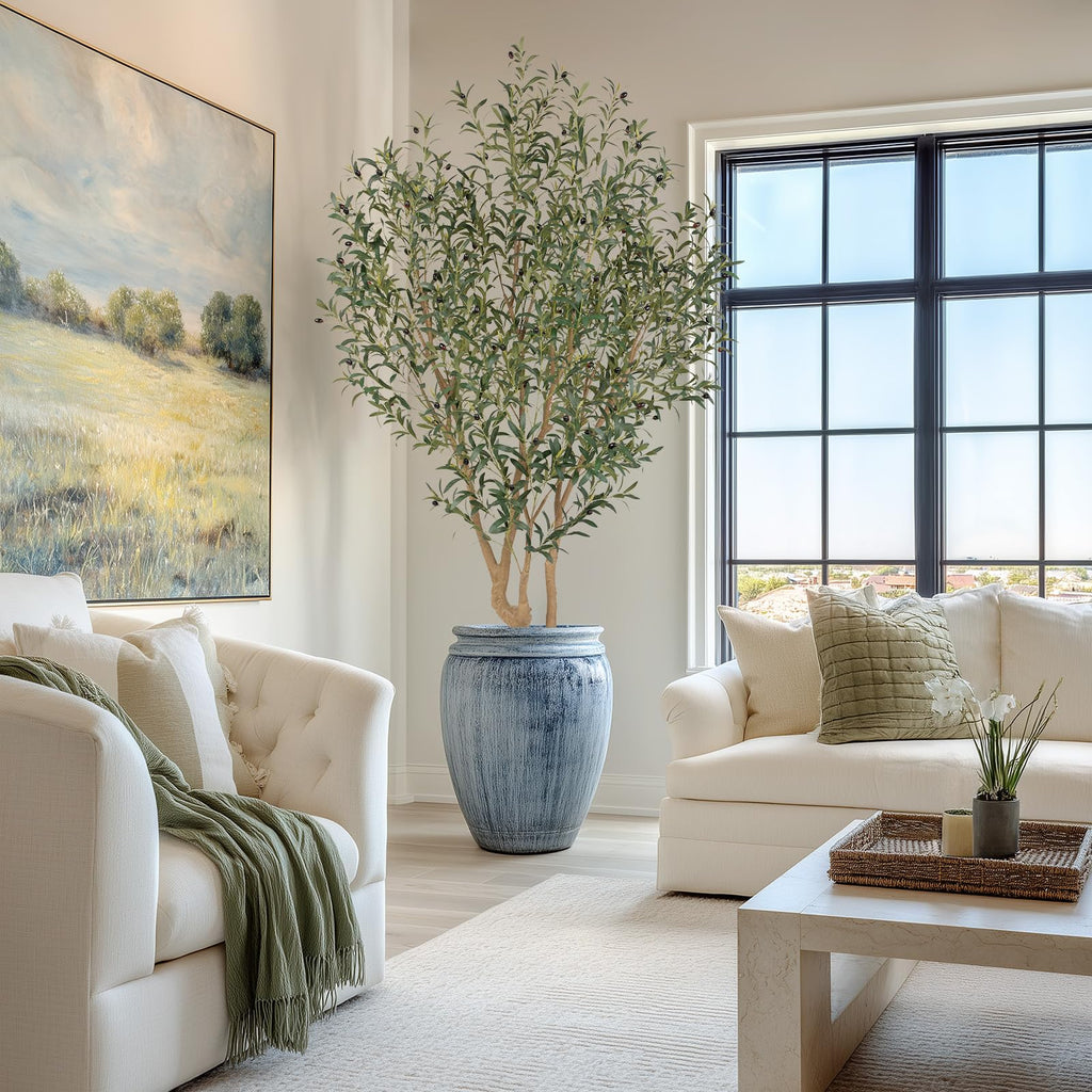 Majestic Faux Olive Tree 7 feet - Artificial Olive Tree Indoor & Outdoor with Lifelike Leaves & Textured Branches