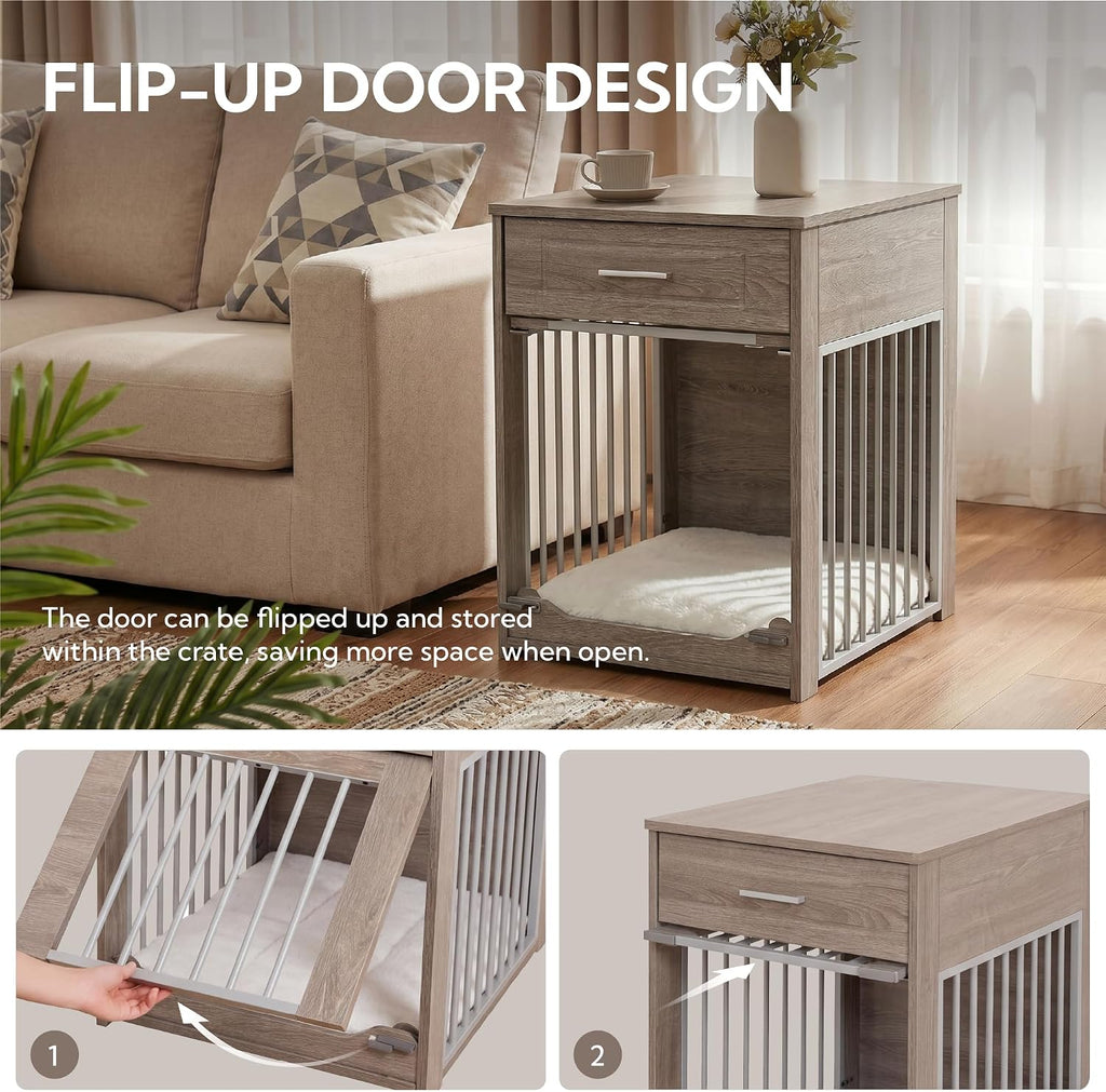 Dog Crate Furniture End Table with Flip-Up Door for Small Dogs