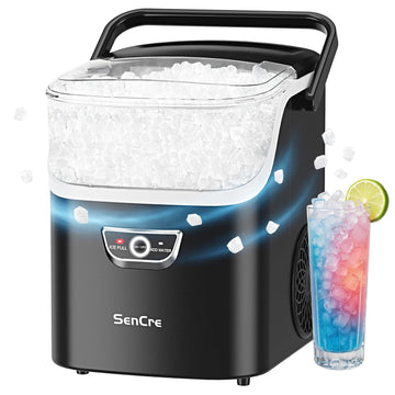 Nugget Ice Maker with Handle, 40lbs/Day Countertop Ice Maker Ready in 5 Mins, Soft Sonic Ice, Auto-Cleaning Ice