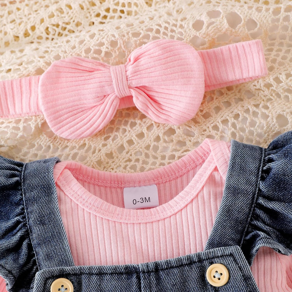 Baby Girl Clothes Newborn Romper Infant Jeans Adjustable Suspender Overalls Cute Headband 3Pcs Outfits Set