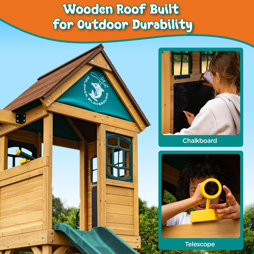 Playground Cedar Wooden Swing Set for Backyard with Playhouse