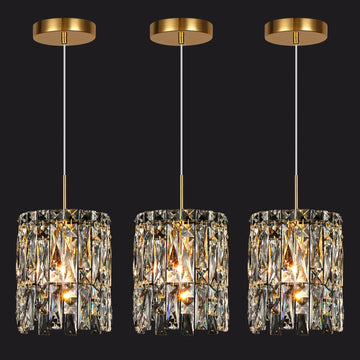 Modern K9 Gold Crystal Pendant Lights Kitchen Island Set of 3