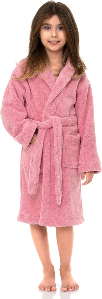 Girls Robe, Kids Plush Shawl Fleece Bathrobe