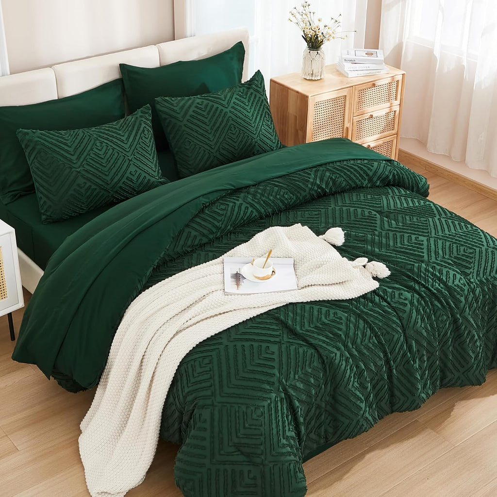 King Comforter Set 7 Pieces Dark Emerald Green