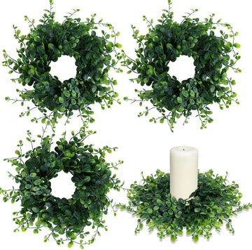 Mini Green Boxwood Candle Rings Wreaths Spring Summer Kitchen Cabinet Swags Wreath 3 Inch Wedding Rings Wreaths - Set of 4