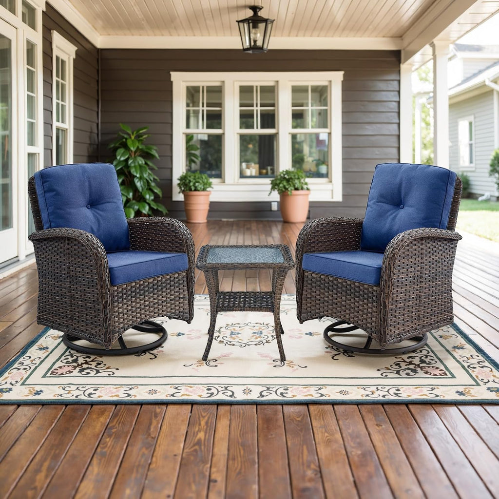 Patio Wicker Chairs Swivel Rocker - Outdoor Swivel Rocking Chairs Set of 2 with Rattan Side Table, Patio Swivel