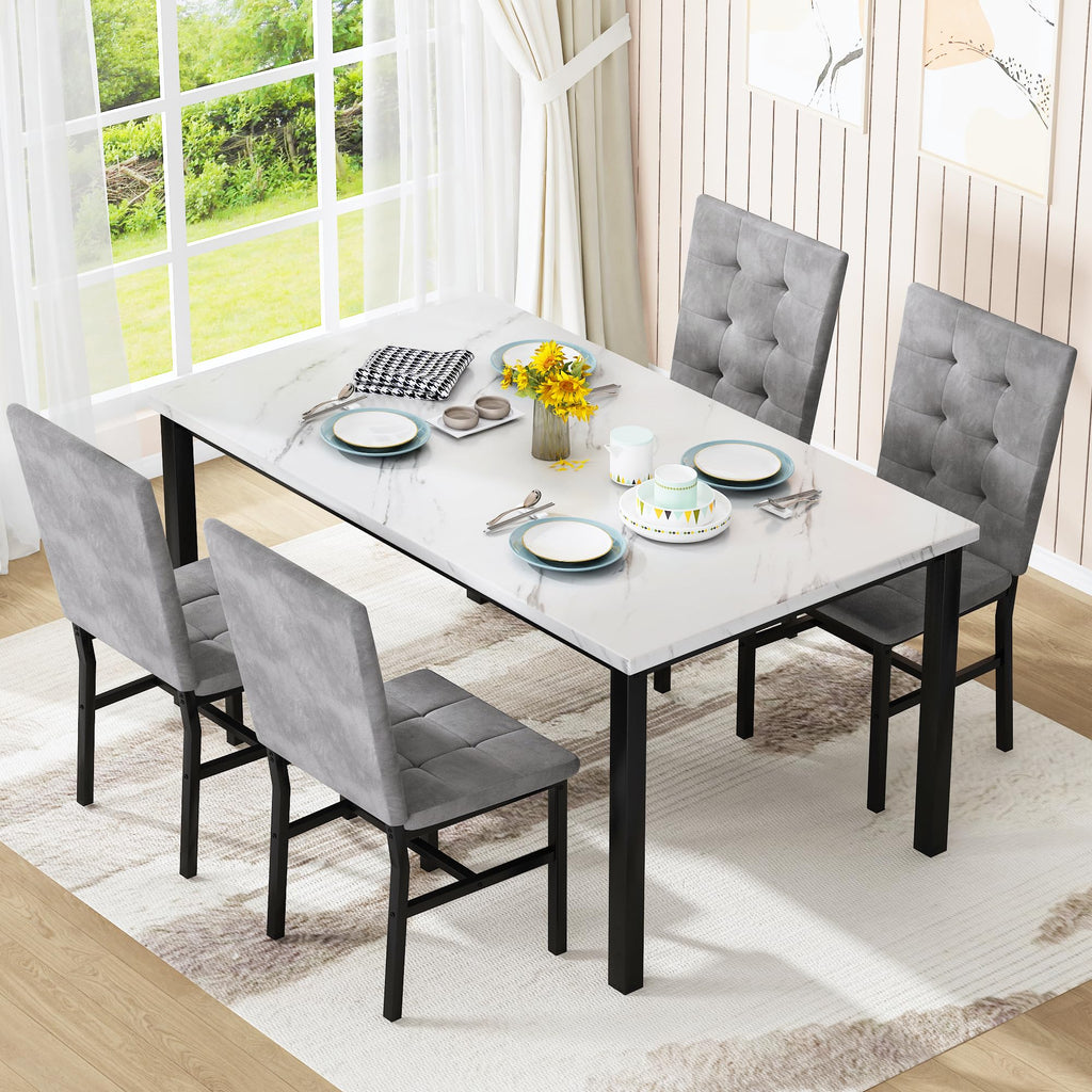 Dining Table Set for 4, Kitchen Table and Chairs Set, White & Grey
