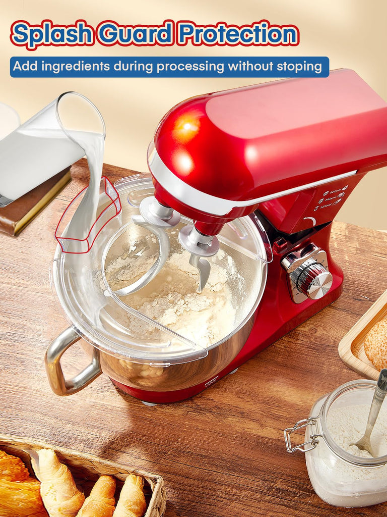 Stand Mixer , With Double Dough Hook, Wire Whip & Beater Mixers Kitchen Electric Stand Mixer, 5.5QT, 6+P Speed