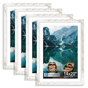 14x20 Frame Set of 4, 14 x 20 Distressed White Wood(Mat 12x18)