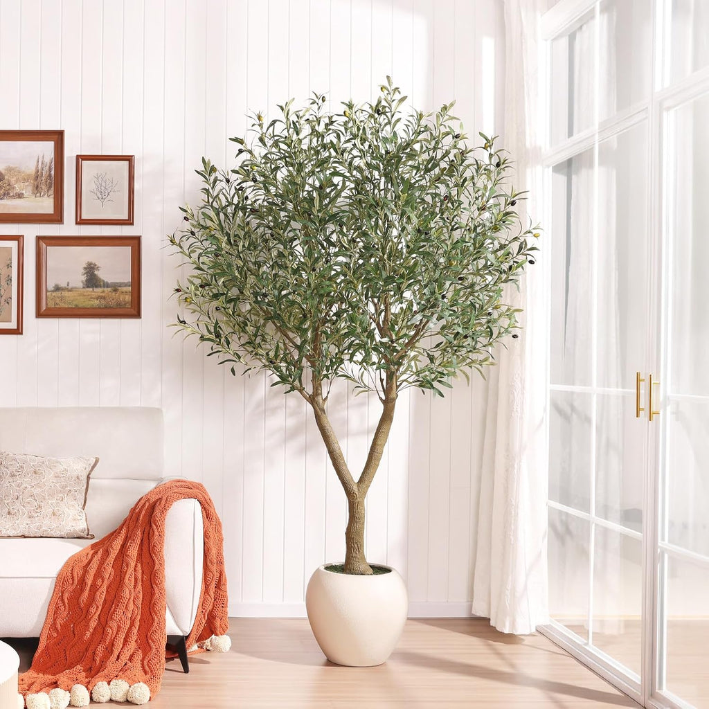 7FT Olive Trees Artificial Indoor with 15in White Round Planter