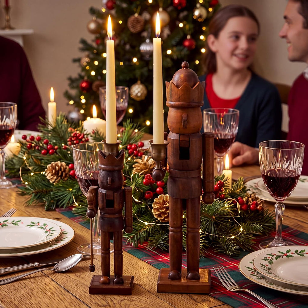 2 PCS Wooden Christmas Nutcracker Figure, 15" & 10"