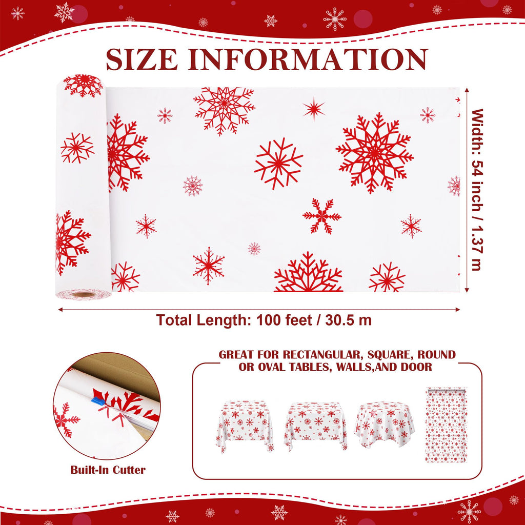 X 54IN Christmas Red Snowflake Tablecloth Roll with Slide Cutter Box