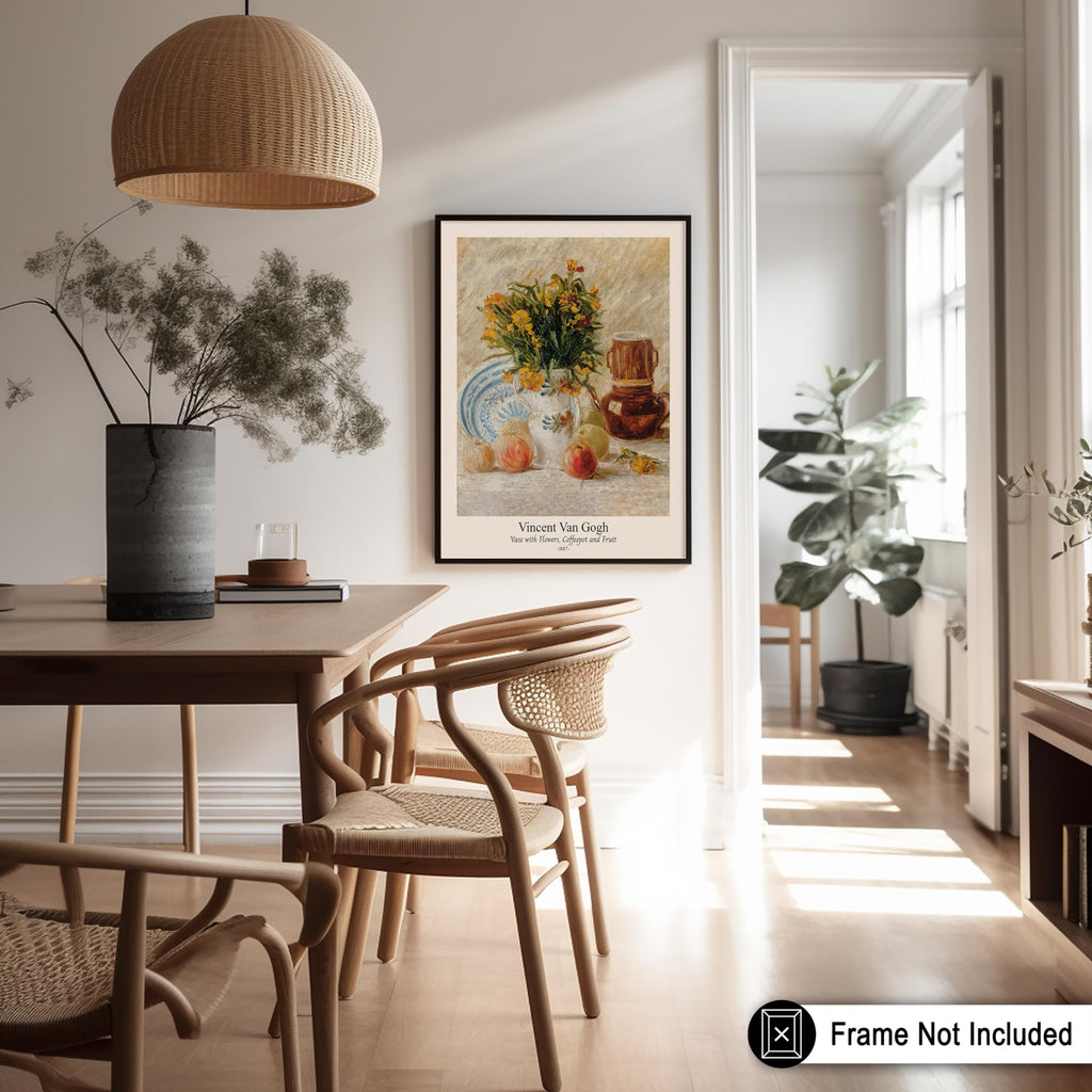 Art Vintage Van Gogh Poster - Retro Vase with Flowers Coffee Pot and Fruit Print - Impressionism Art - Classic