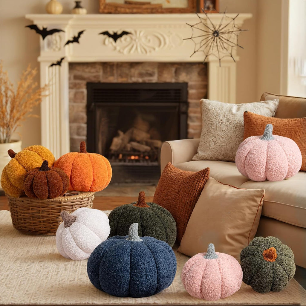 Fall Pumpkin Pillows, Halloween Decoration Decorative Throw Pillows Soft Fleece Sherpa Cute 3D Shaped - Set of 2