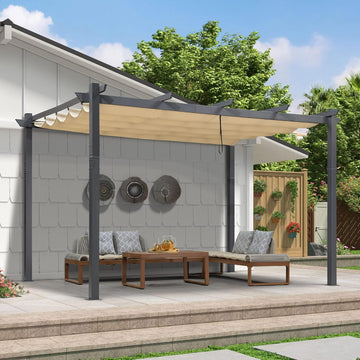 10' X 13' Outdoor Retractable Pergola with Sun Shade Canopy Patio Metal Shelter for Garden Porch Beach Pavilion Grill