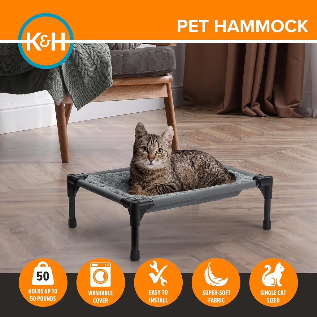 K&H Elevated Cat Bed, Pet Hammock Cot, Indoor Cat Bed, 22x17in, Gray