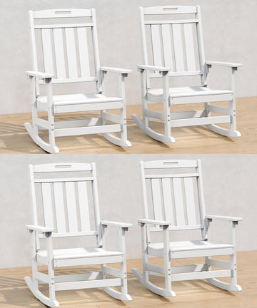 Outdoor Rocking Chair Set of 4, All-Weather Patio Rocker, White