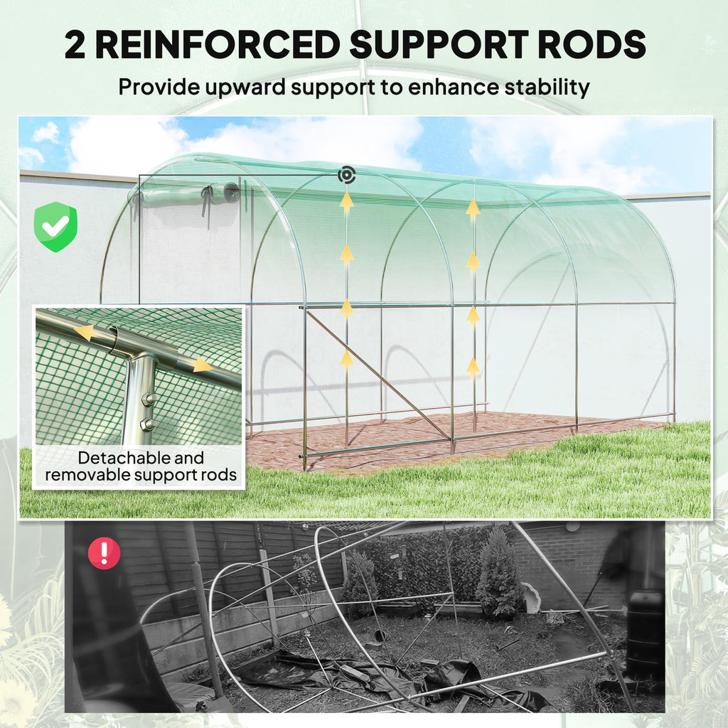 14.6'x6.5'x6.6' Hoop House Greenhouse with 2 Support Rods Green