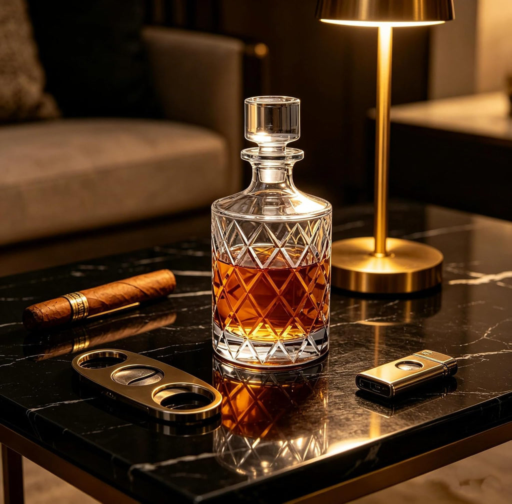 30oz Whiskey Decanter with Glass Stopper, Crystal Bourbon Decanter