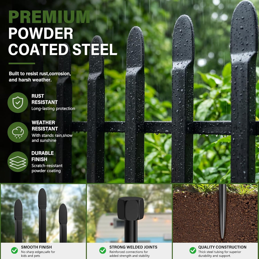 10 Panels No Dig Decorative Garden Fence with Gate, 40in(H) × 22ft(L) Heavy-Duty Rustproof Metal Panels, Outdoor Dog