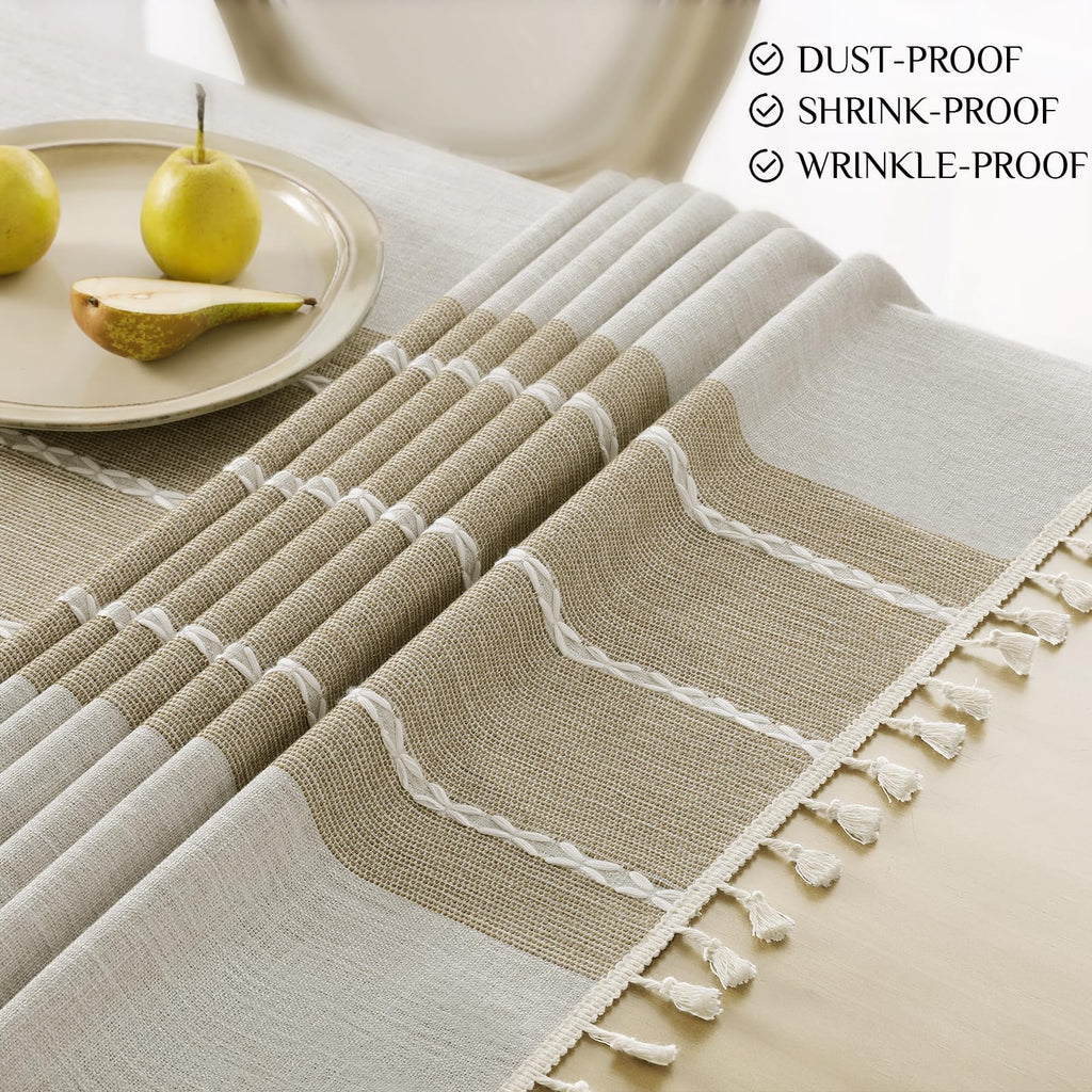 Fall Linen Rectangle Tablecloth with Tassel, 55 x 70 Inch