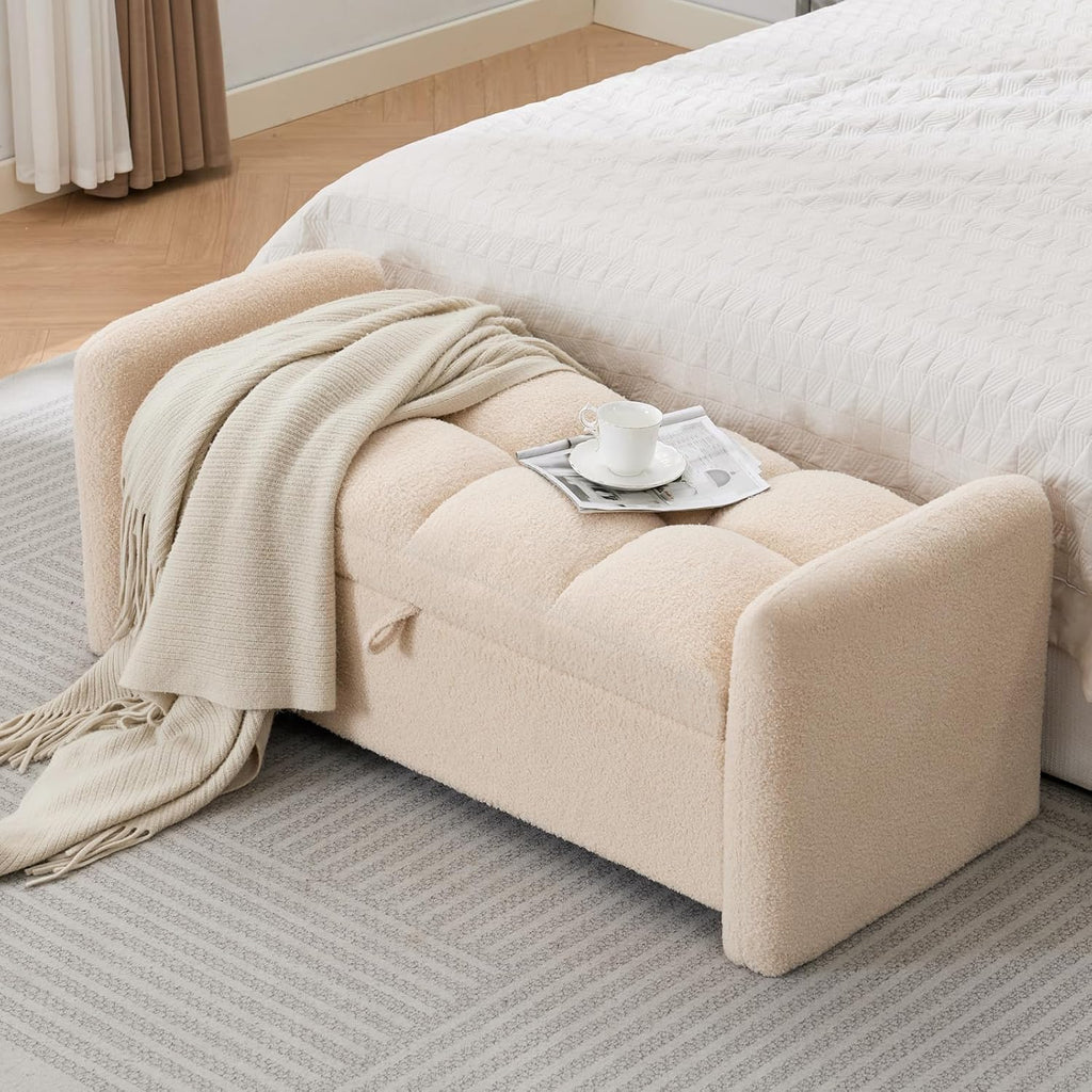 Storage Bench End of Bed, Upholstered Storage Ottoman Bench with Pillows for Foot of Bed, Bedroom,Living Room