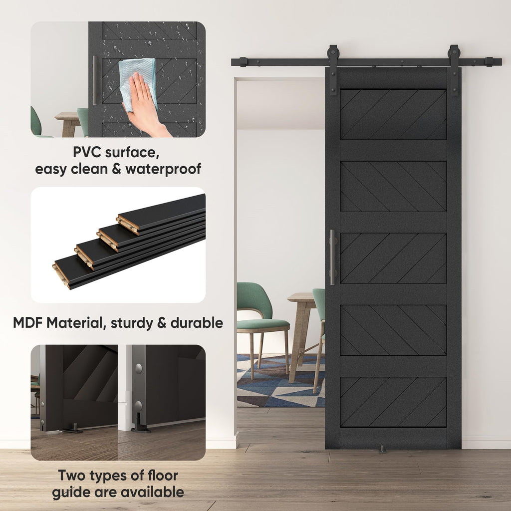 30x84 inch Wave-Shape Sliding Barn Door, Black, Hardware Kit Include