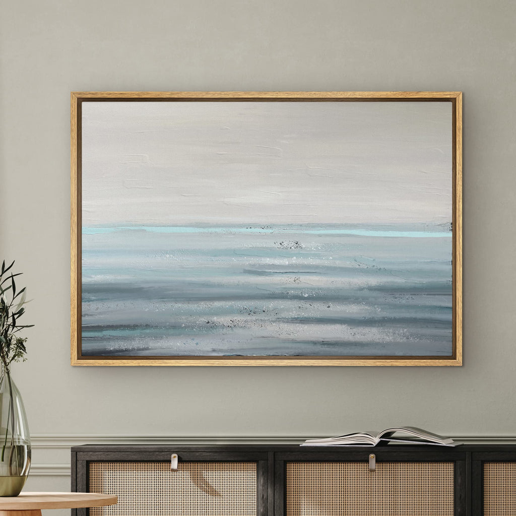 Framed Canvas Print Wall Art Baby Blue Gray Pastel Watercolor Landscape Abstract Shapes Illustrations Modern Art