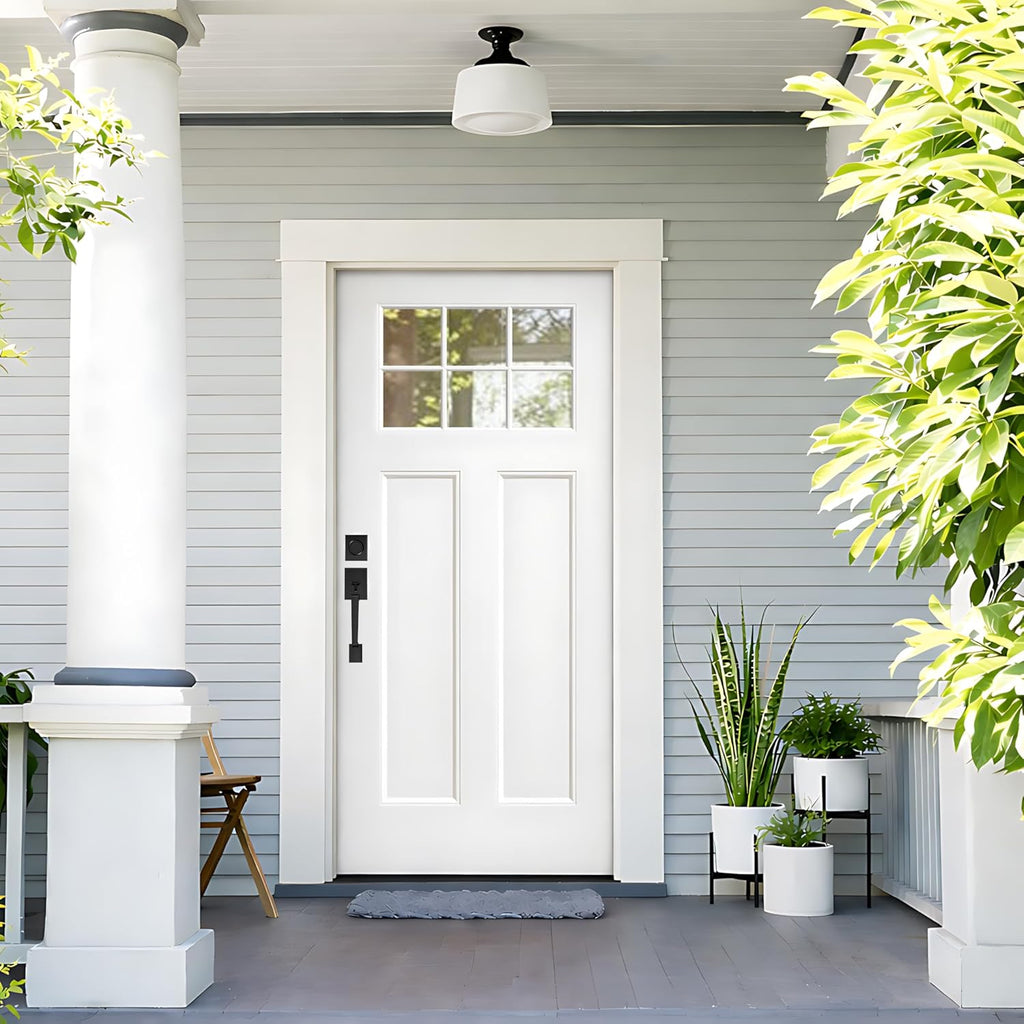 Fiberglass Entry Door, 36'' x 80'' Front Exterior Door with Brickmould and Vinyl Frame, Right Hand Inswing White
