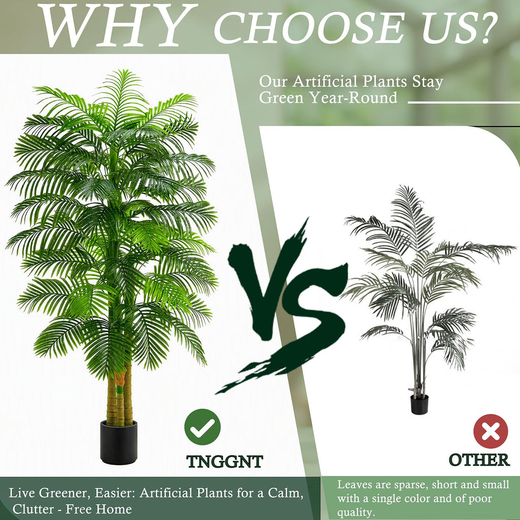 Artificial Golden Cane Palm Tree:6T Fake Tropical Areca Palm Trees