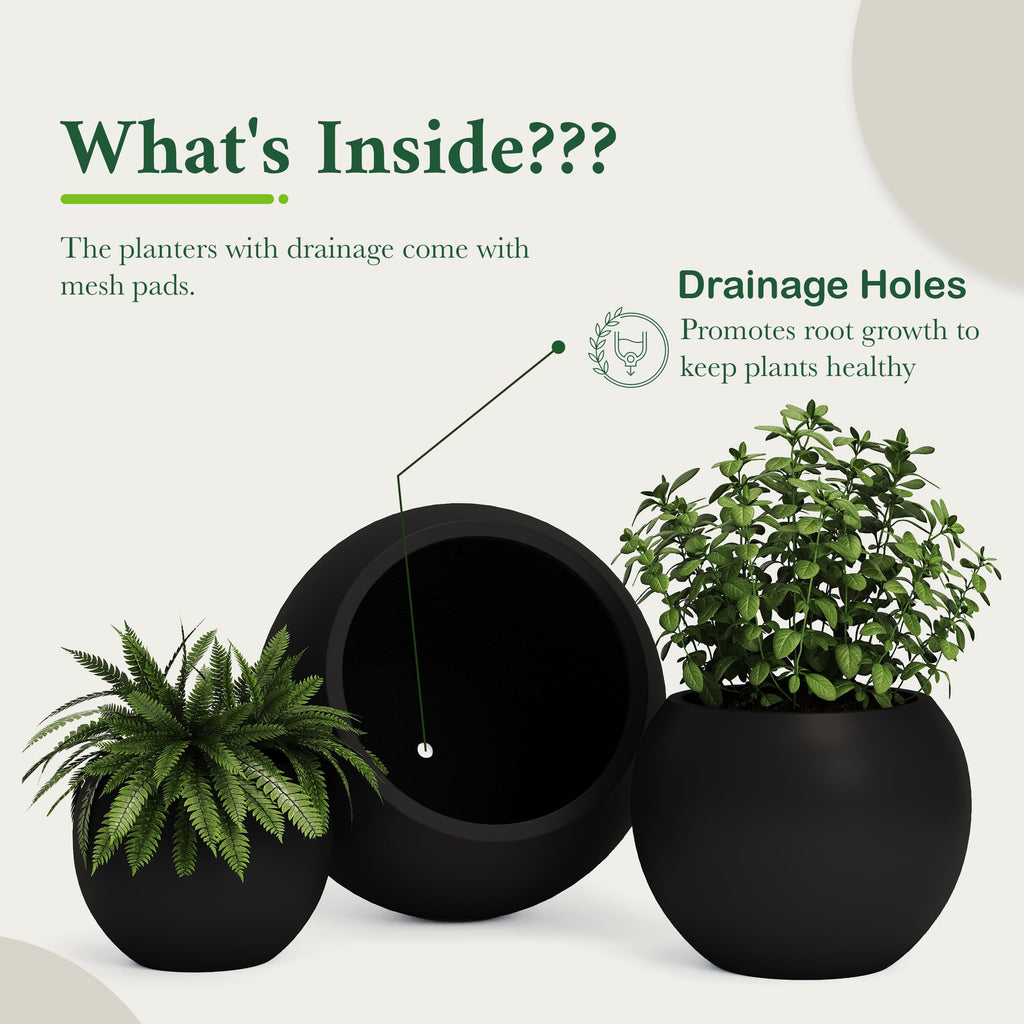 Fiberstone Globe Planter, Black, 12.6" D × 10" H