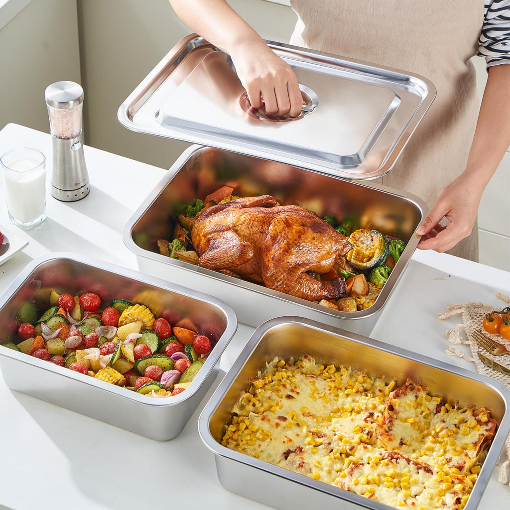 4 Inch Extra Deep Lasagna Baking Pan with Lid, 7.4Qt, 2 Pack