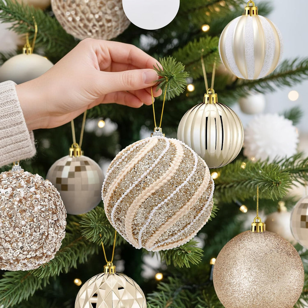24 Pcs Large Champagne Gold Christmas Ball Ornaments, 4''-2.36''