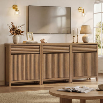 87" Fluted Buffet Cabinet with Drawers, Large Modern Credenza