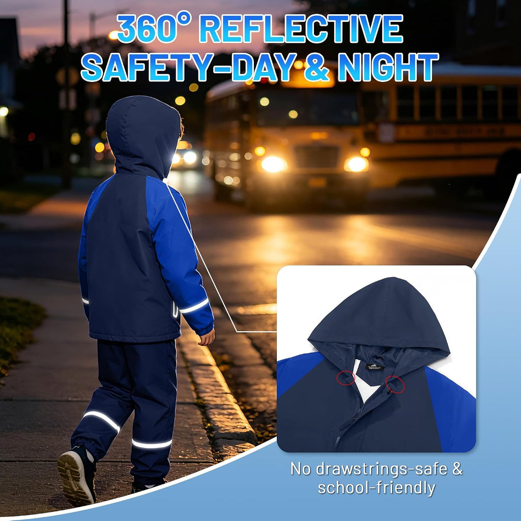 Reflective Kids Rain Suit Boys Girls Youth Waterproof Rain Gear