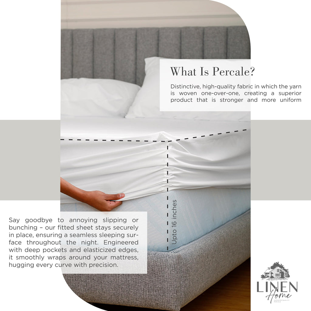Home 100% Cotton Percale Sheets King, 4 Pc Cooling Set - White