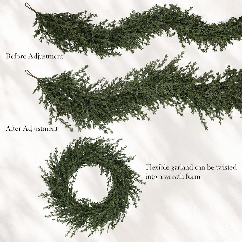 Upgraded 9ft Christmas Norfolk Pine Garland, Real Touch Greenery Decoration