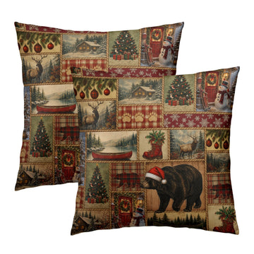 Rustic Christmas Pillow Covers Bear Moose Pillowcase 18x18 for Bed