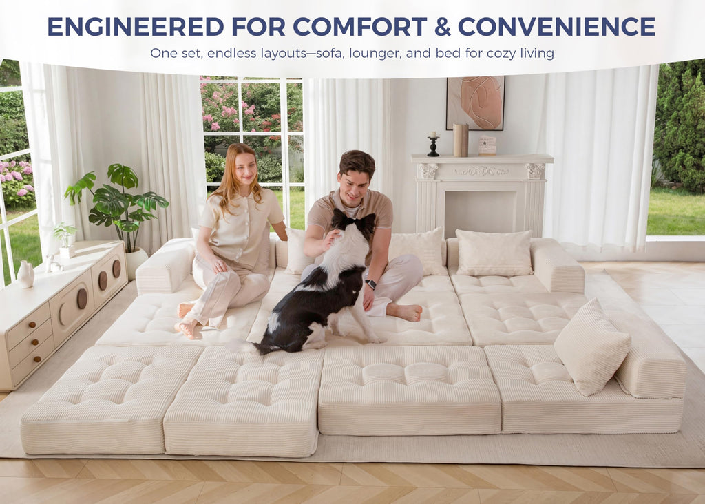 6-Seater U-Shaped Modular Sectional Sofa Couch with Ottoman