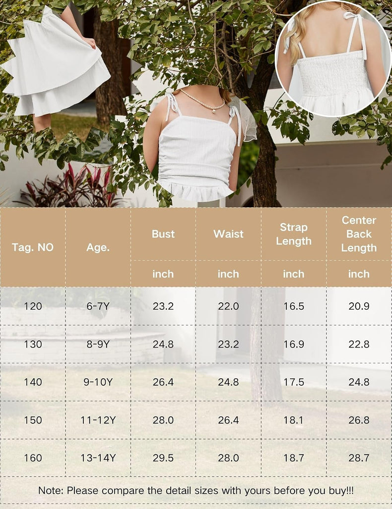 Girls Summer Spaghetti Strap Dresses Flowy Ruched Back Sundress