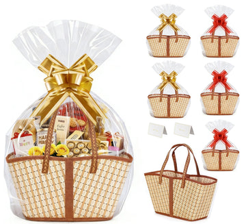 6 Set Bamboo Baskets for Gifts Empty, Large Woven Gift Basket Empty